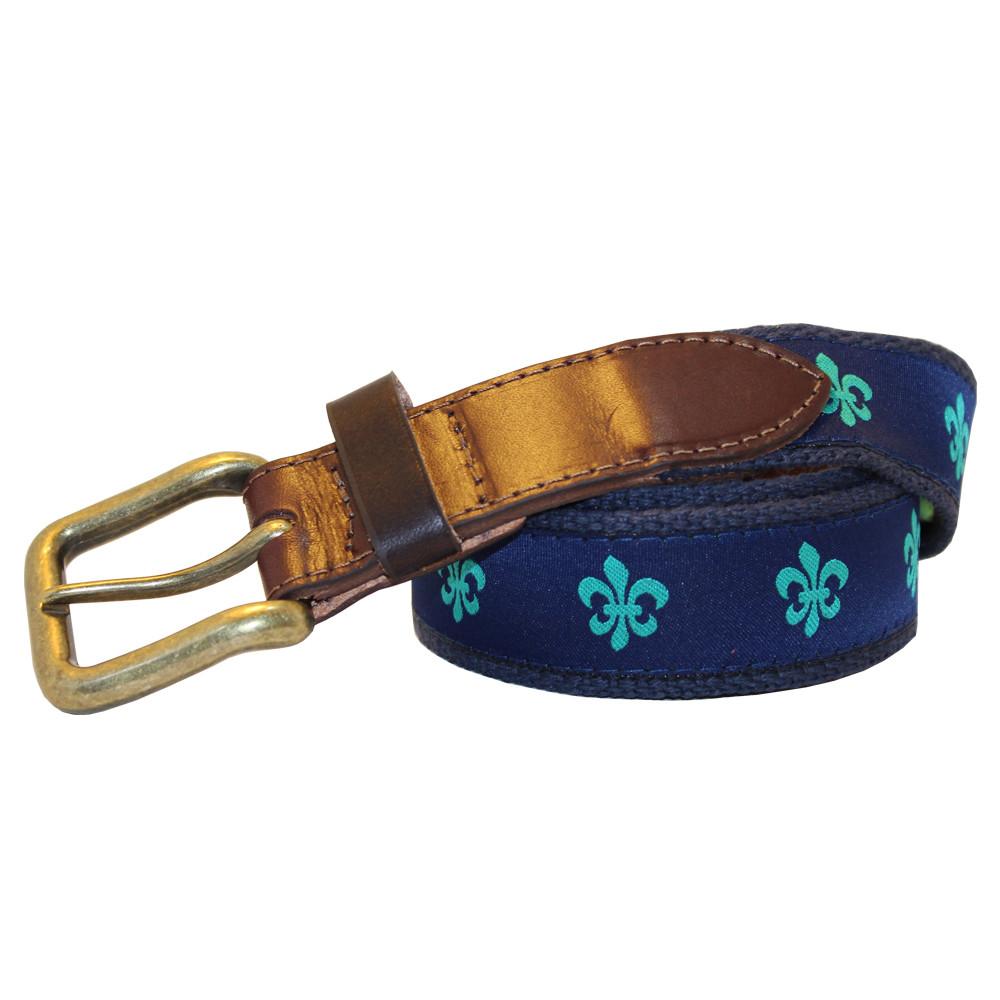 Navy & Teal Fleur de Lis Club Belt