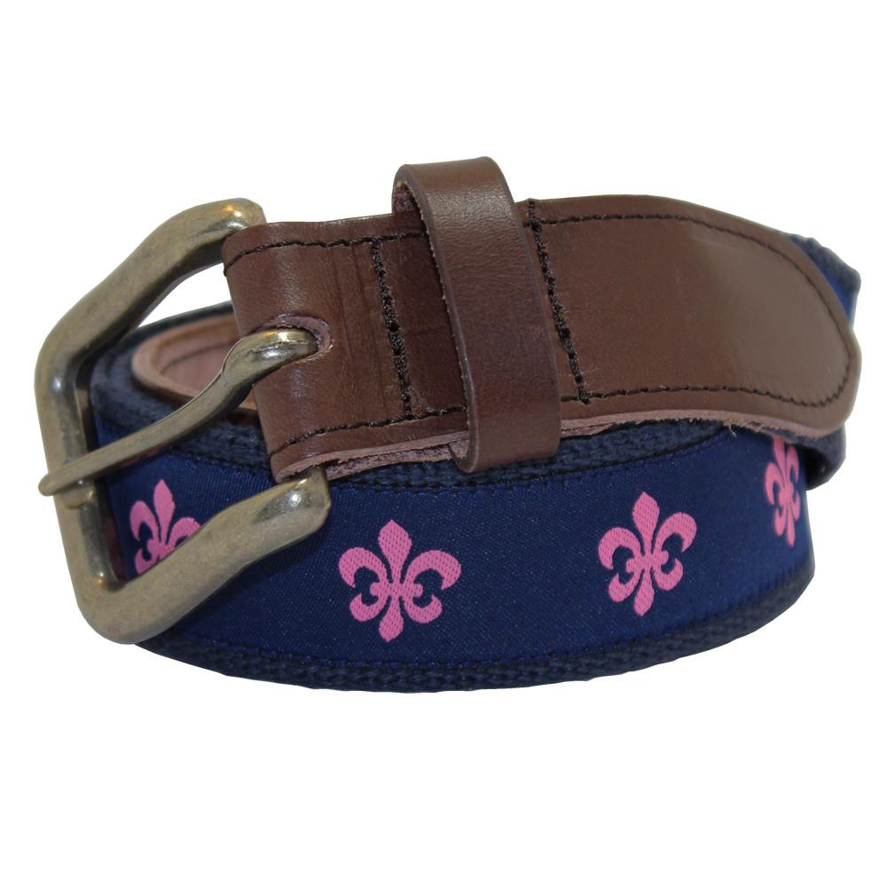 Navy & Pink Fleur de Lis Club Belt