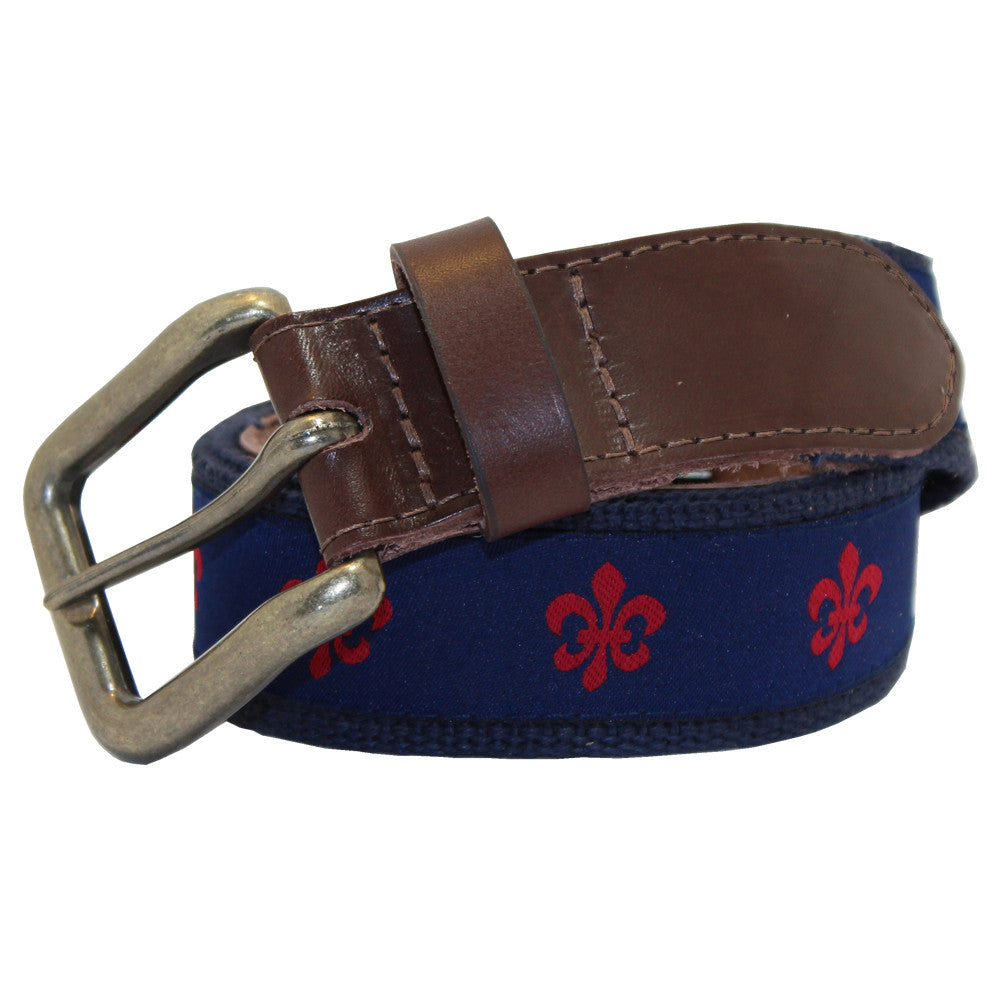 Navy & Red Fleur de Lis Club Belt