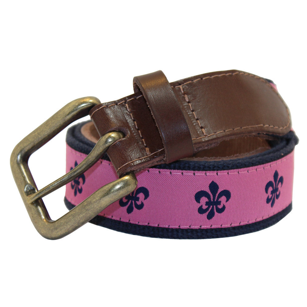 Pink & Navy Fleur de Lis Club Belt