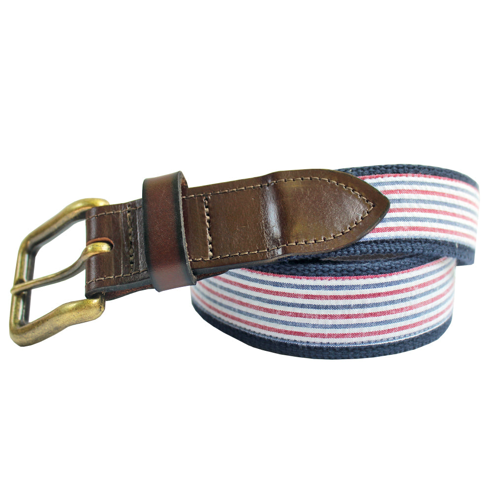 Red & Navy Seersucker Club Belt