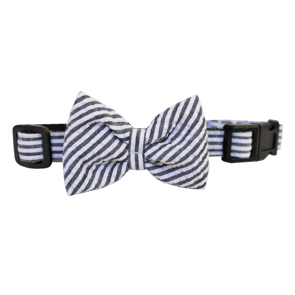 Black Extra Small Seersucker Dog Bow Collar