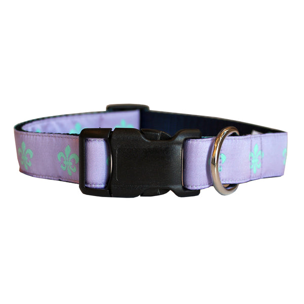 Lavender & Aqua Fleur de Lis Dog Collar