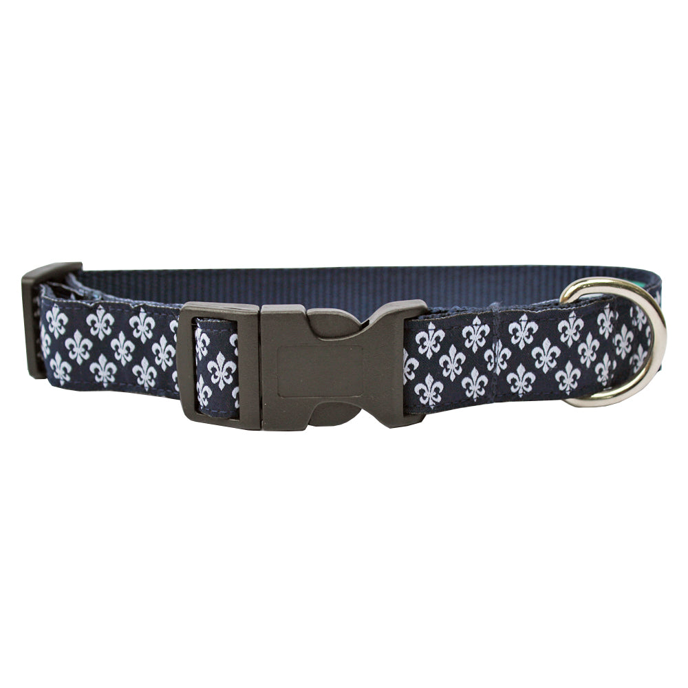 Midnight Navy Mini Fleur de Lis Dog Collar