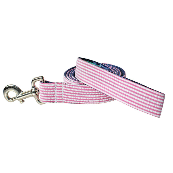Pink Seersucker Dog Leash