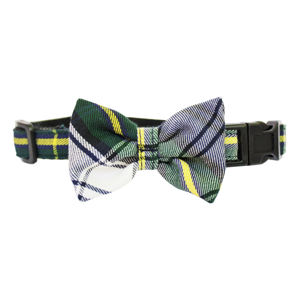 Navy Extra Small Plaid Dog Bow Collar