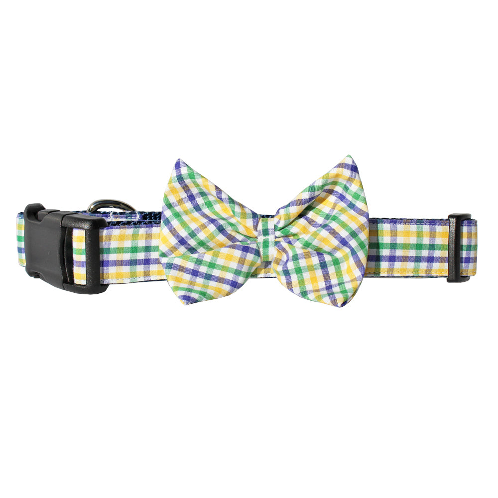 Mardi Gras Mambo Gingham Bow Tie Dog Collar