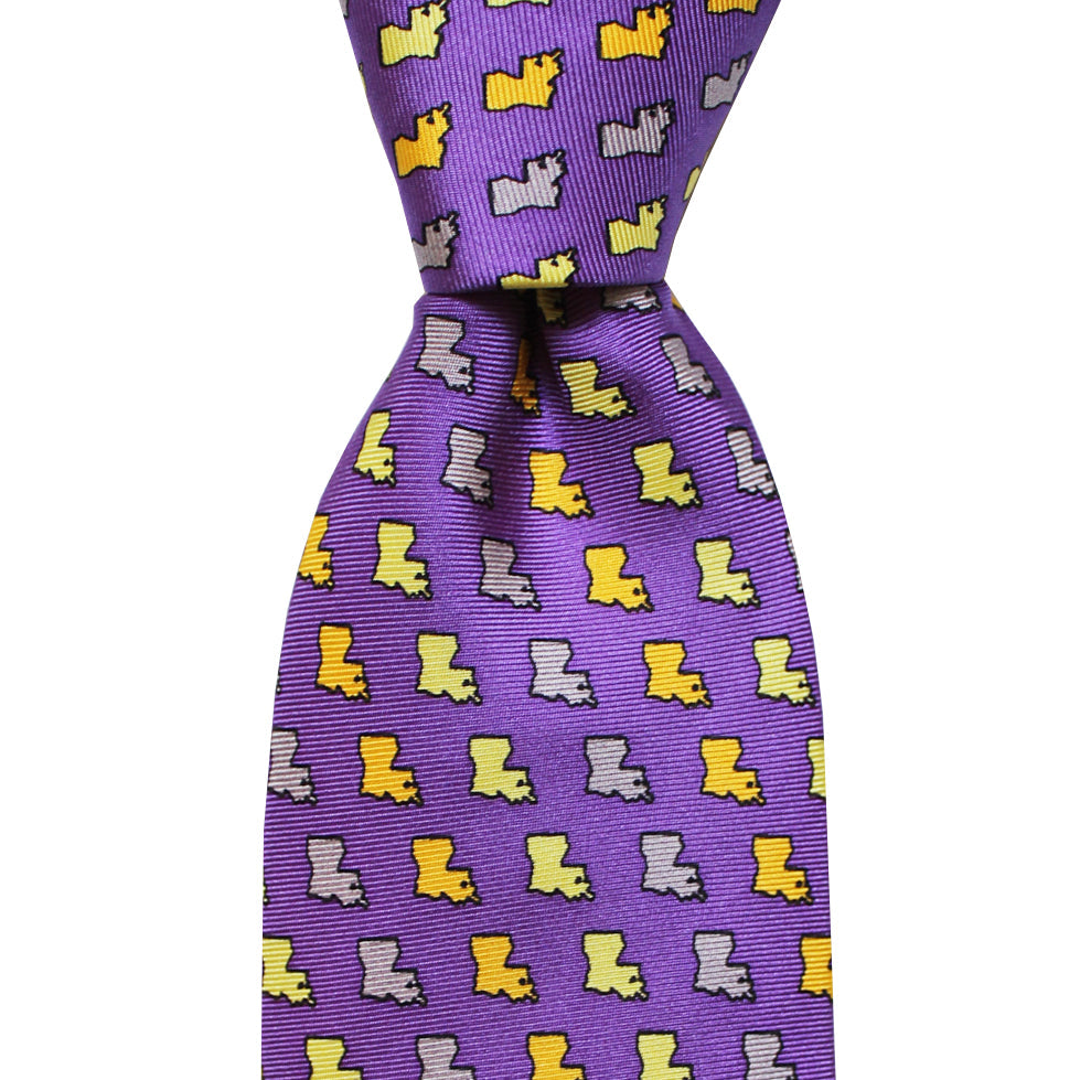 NOLA Couture x Haspel Purple & Gold Louisiana Extra Long Tie