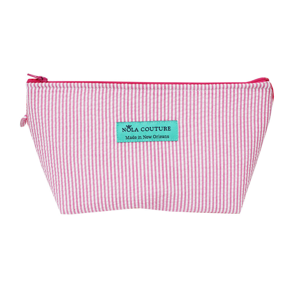 Medium Pink Seersucker Makeup Bag