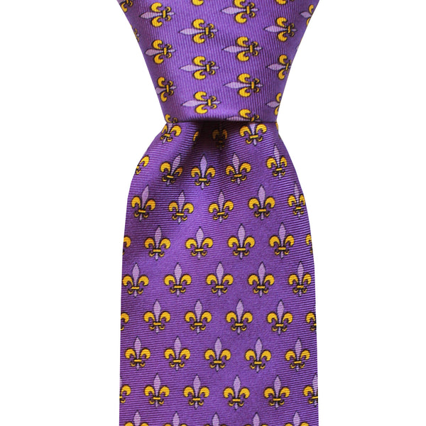 NOLA Couture x Haspel Regal Purple Fleur de Lis Skinny Tie