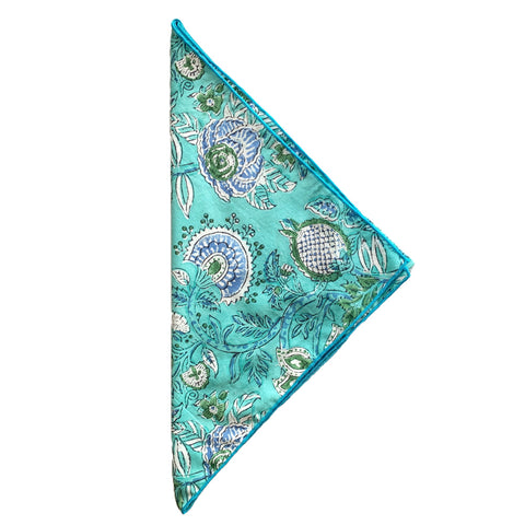 Aqua Floral Block Print Bandana