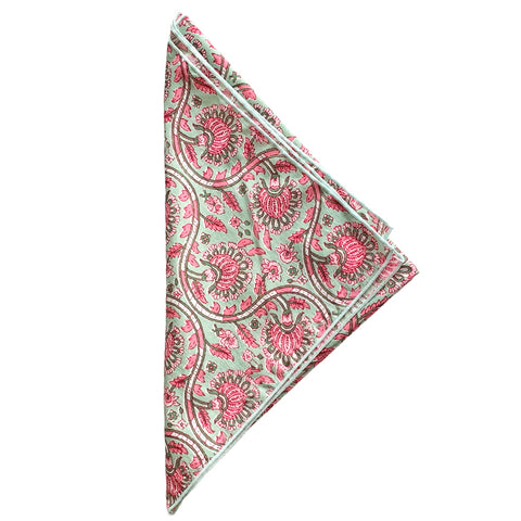 Green Floral Block Print Bandana