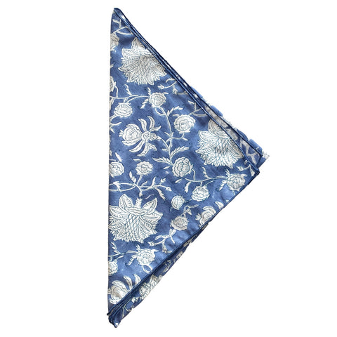 Navy & White Floral Block Print Bandana
