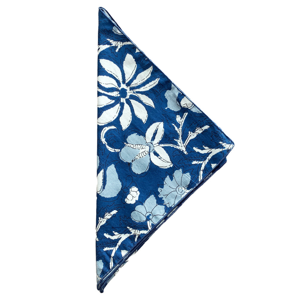 Navy & Blue Floral Block Print Bandana