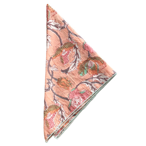 Peach Floral Block Print Bandana