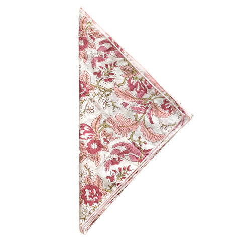 White & Pink Floral Block Print Bandana
