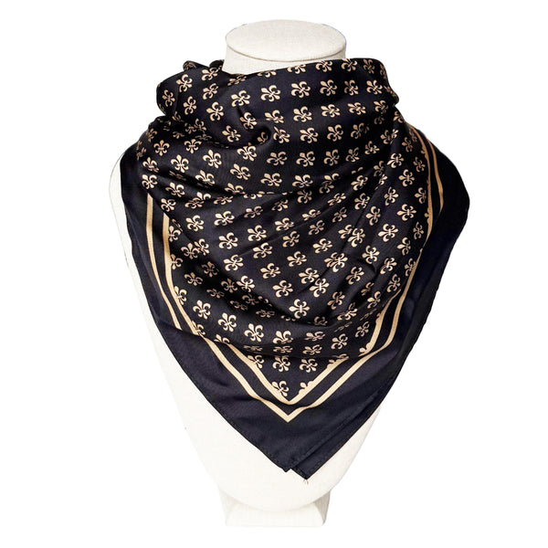 Black & Gold Fleur de Lis Silk Bandana