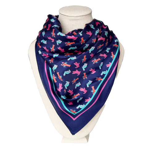 Midnight Navy Multi Print Silk Bandana