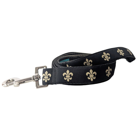 Black & Gold Fleur de Lis Dog Leash