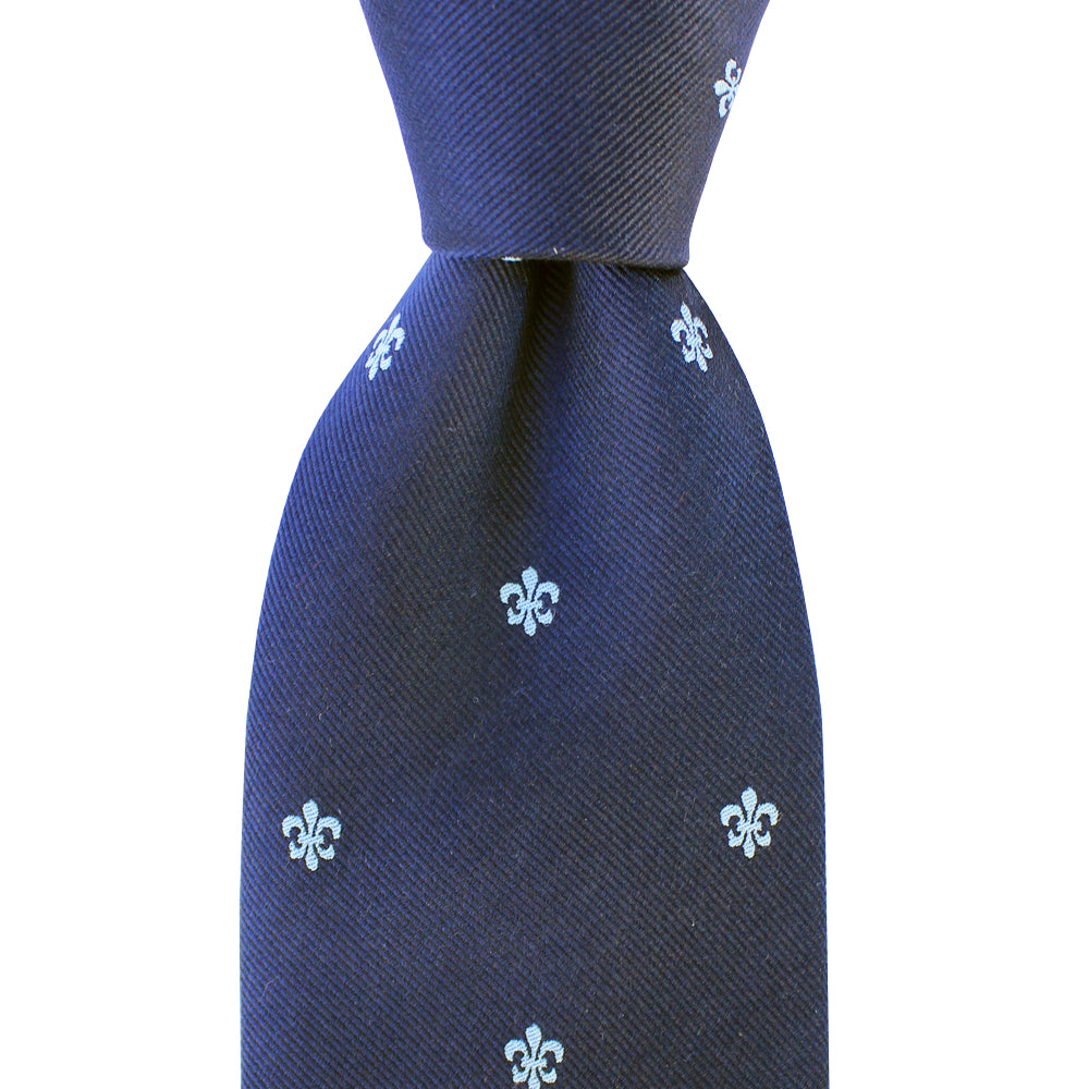 Midnight Navy Fleur de Lis Woven Silk Extra Long Tie