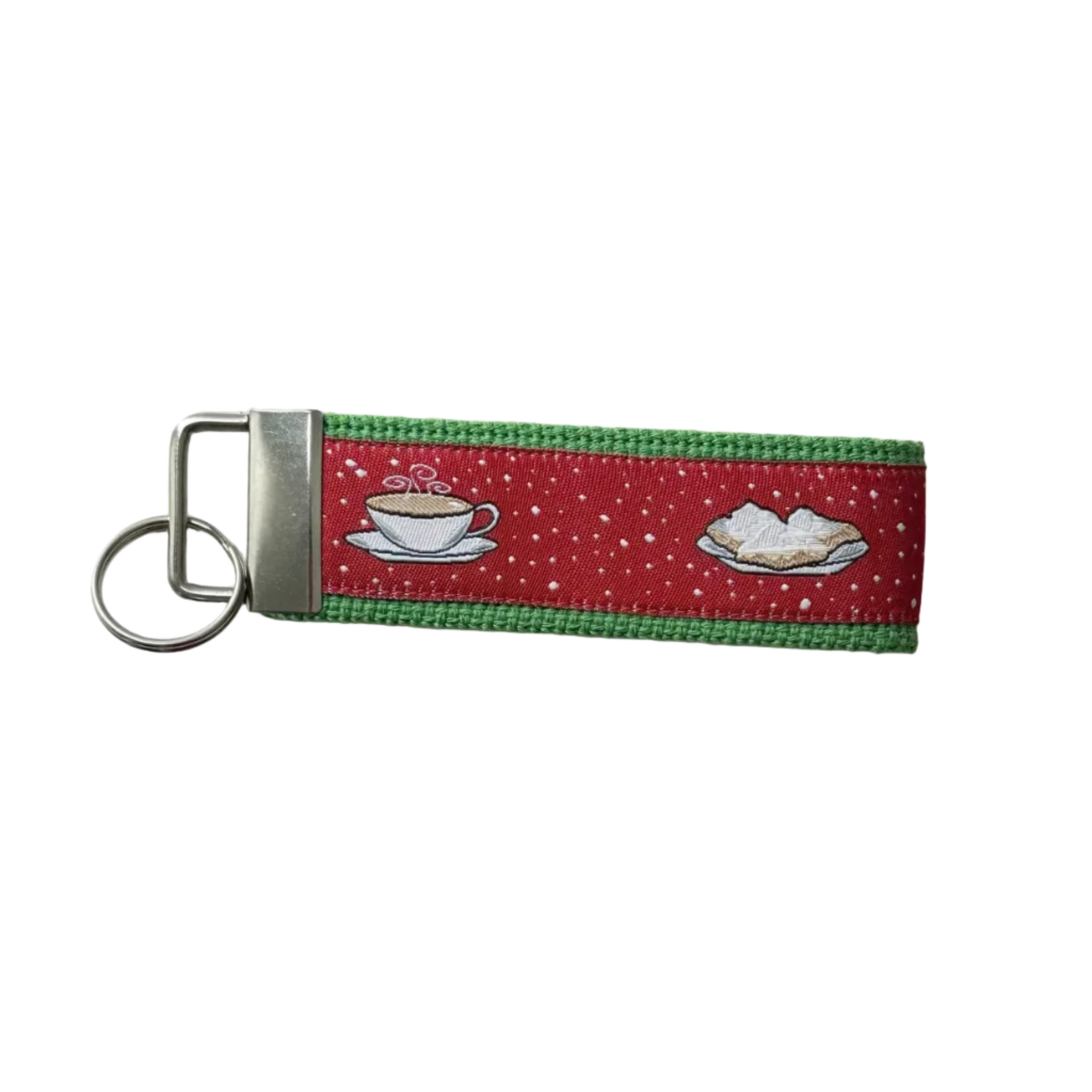 Red Coffee and Beignets Key Fob
