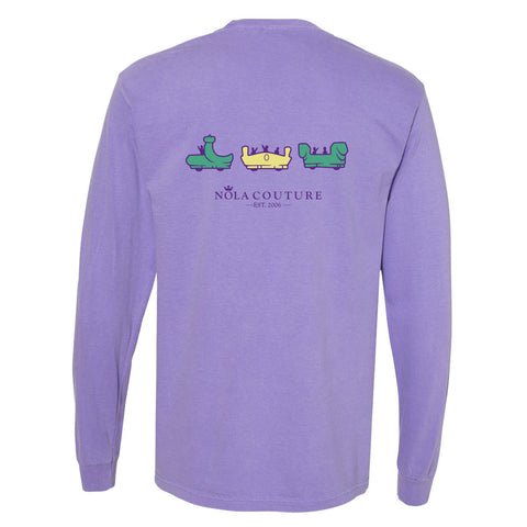 Violet Mardi Gras Floats Long Sleeve Pocket Tee