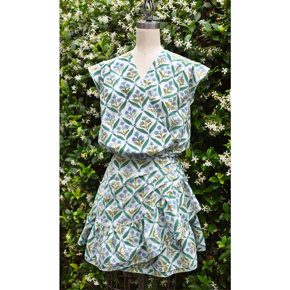 Blue & Green Floral Margeaux Dress