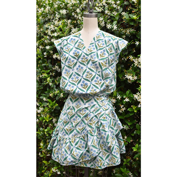 Blue & Green Floral Margeaux Dress