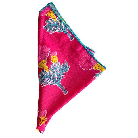 Hot Pink Floral Block Print Pocket Square