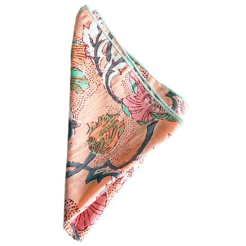 Peach Floral Block Print Pocket Square