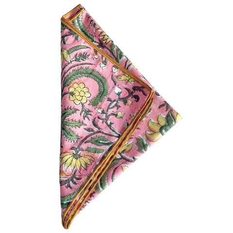 Pink Floral Block Print Pocket Square