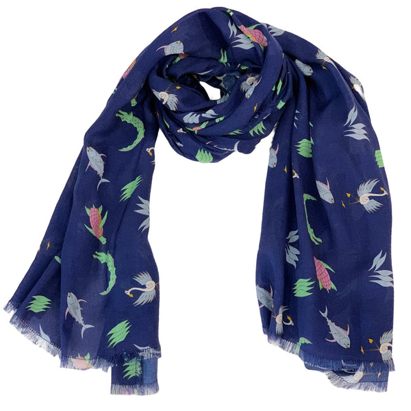 Midnight Navy Cashmere Blend Under the Sea Scarf