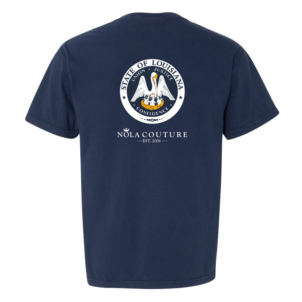 True Navy Louisiana State Seal Short Sleeve Pocket Tee