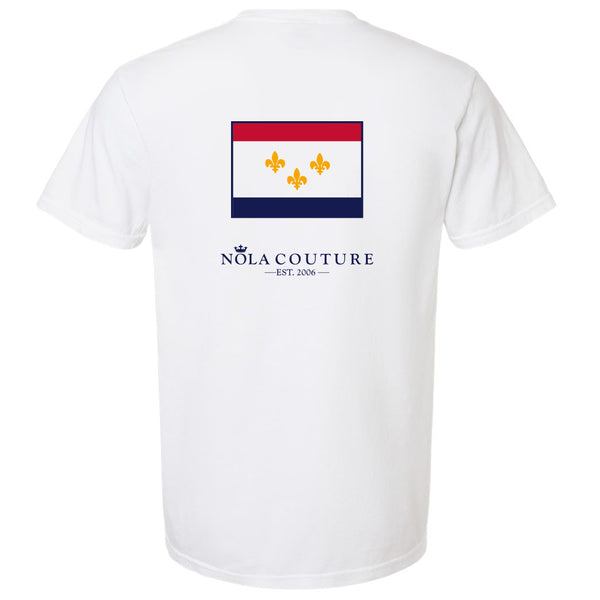 White New Orleans Flag Short Sleeve Pocket Tee