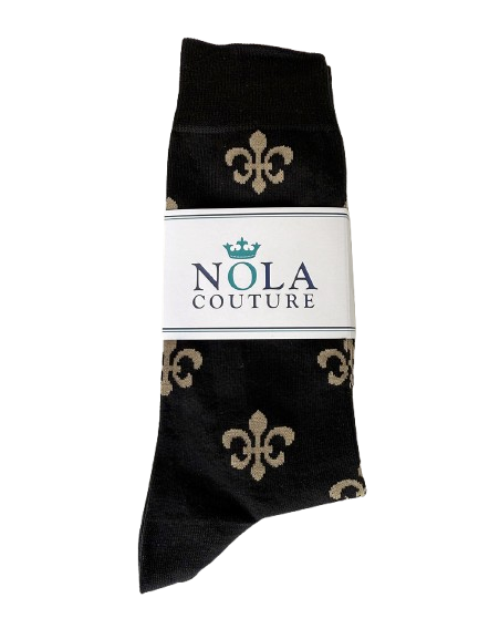 NOLA Couture Black & Gold Fleur de Lis Socks