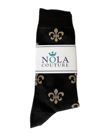 NOLA Couture Black & Gold Fleur de Lis Socks