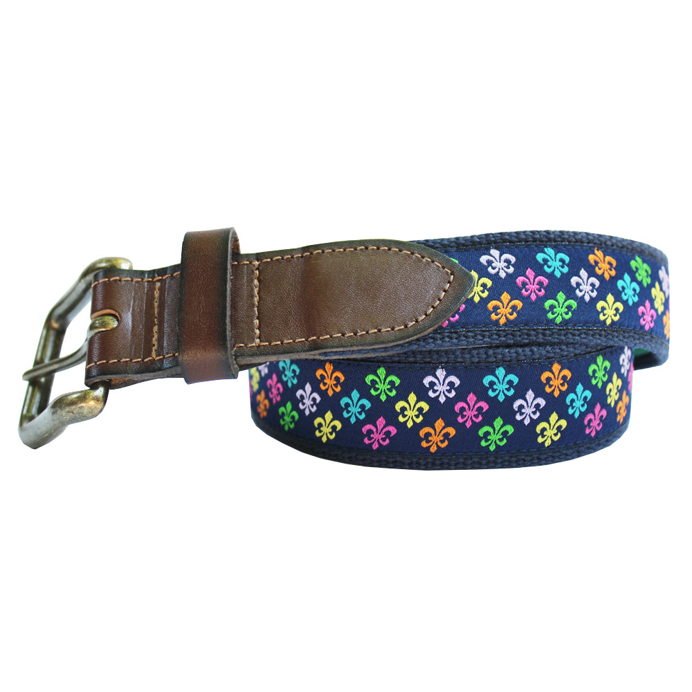 Midnight Navy Multi Fleur de Lis Club Belt