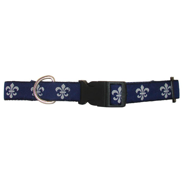 Navy & White Fleur de Lis Dog Collar