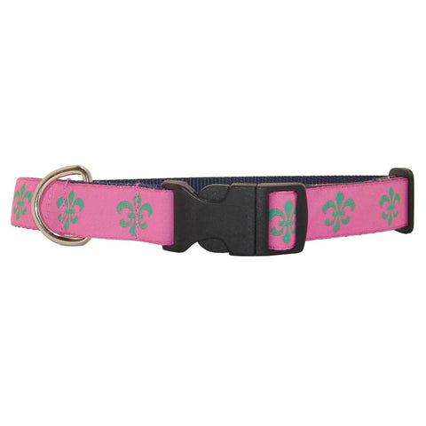 Pink & Green Fleur de Lis Dog Collar