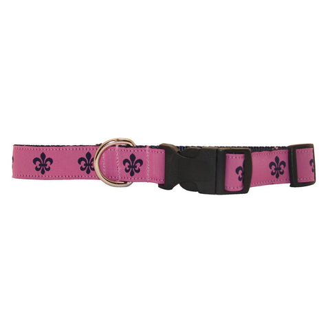 Pink & Navy Fleur de Lis Dog Collar