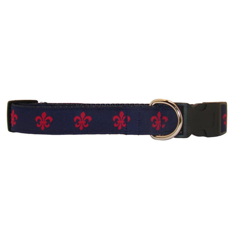 Navy & Red Fleur de Lis Dog Collar