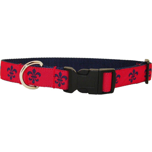 Red & Navy Fleur de Lis Dog Collar
