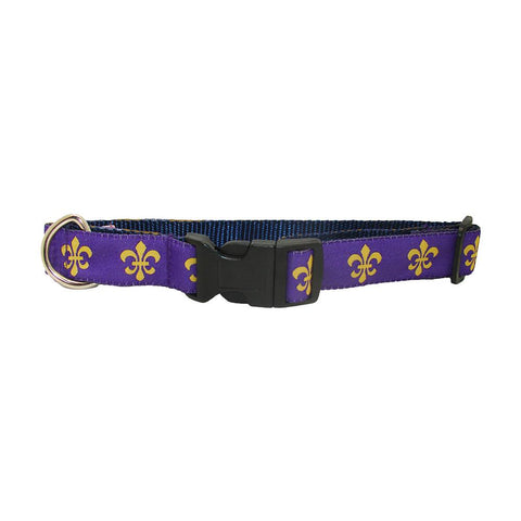 Purple & Gold Fleur de Lis Dog Collar