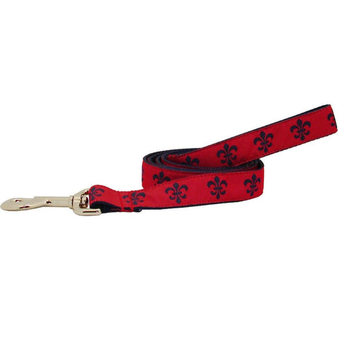 Red & Navy Fleur de Lis Dog Leash