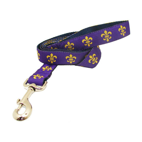 Purple & Gold Fleur de Lis Dog Leash