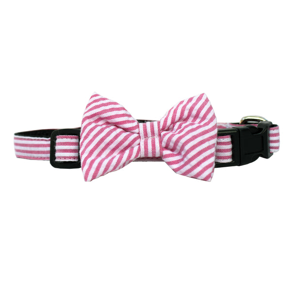 Panama Pink Extra Small Seersucker Dog Bow Collar