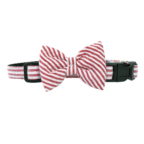 Red Extra Small Seersucker Dog Bow Collar