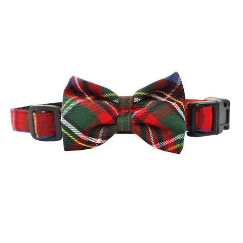 Red Extra Small Plaid Dog Bow Collar