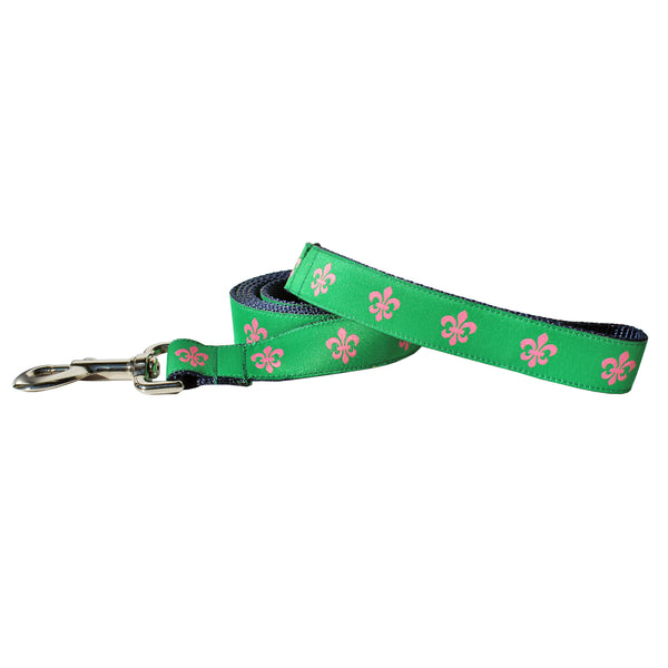 Green & Pink Fleur de Lis Dog Leash