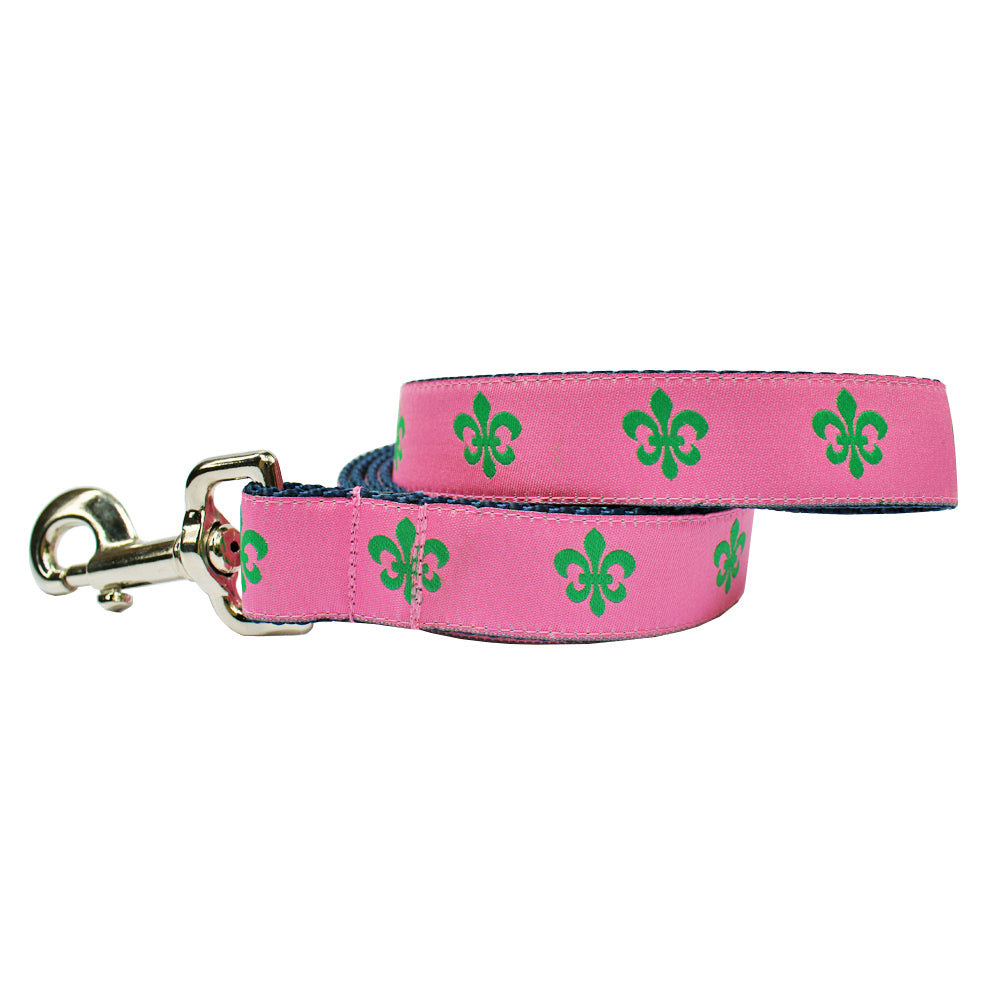 Pink & Green Fleur de Lis Dog Leash